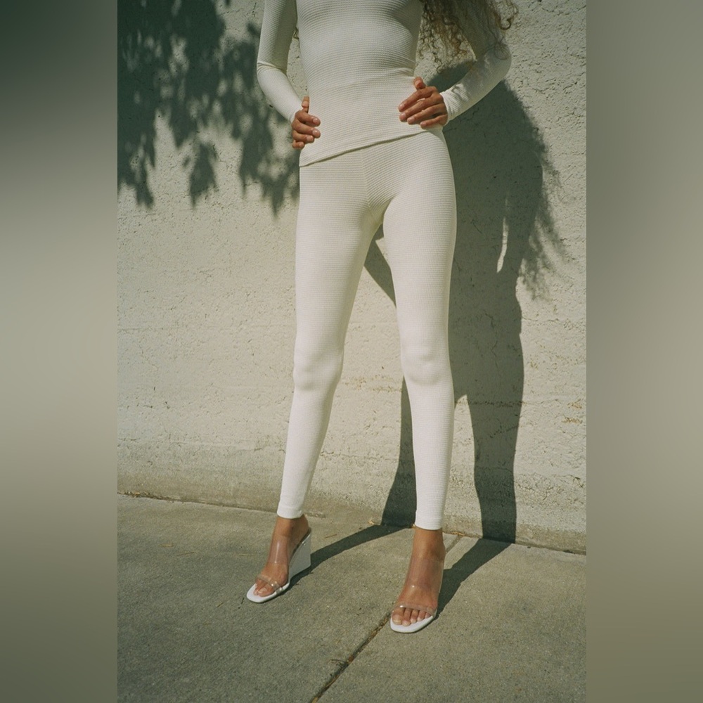 Gil Rodriguez Natural White Waffle Knit Thermal Benton Leggings